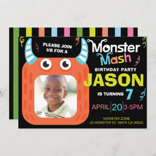 Fun Monster Mash Photo Birthday Party Invitation