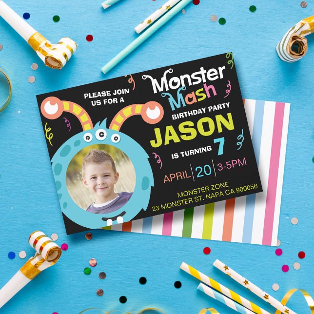 Fun Monster Mash Photo Birthday Party Invitation (Fun Monster Mash Photo Birthday Party Invitation)