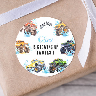 Fun Monster Truck 2nd Birthday Pool Party Classic Round Sticker