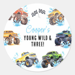 Fun Monster Truck 3rd Birthday Pool Party Classic Round Sticker