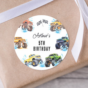 Fun Monster Truck Birthday Pool Party Classic Round Sticker