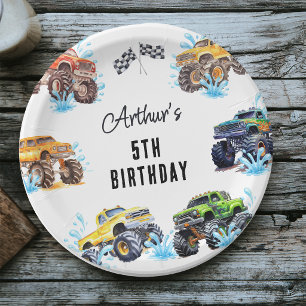 Fun Monster Truck Birthday Pool Party Paper Plate
