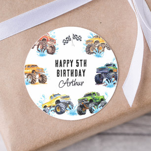 Fun Monster Truck Happy Birthday Pool Party Classic Round Sticker