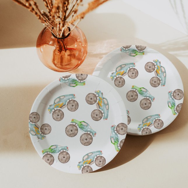 Fun Monster Trucks Birthday Paper Plates (Creator Uploaded)