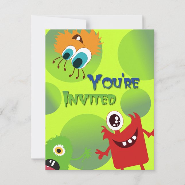 Fun Monsters Birthday Party Invitation Template (Front)