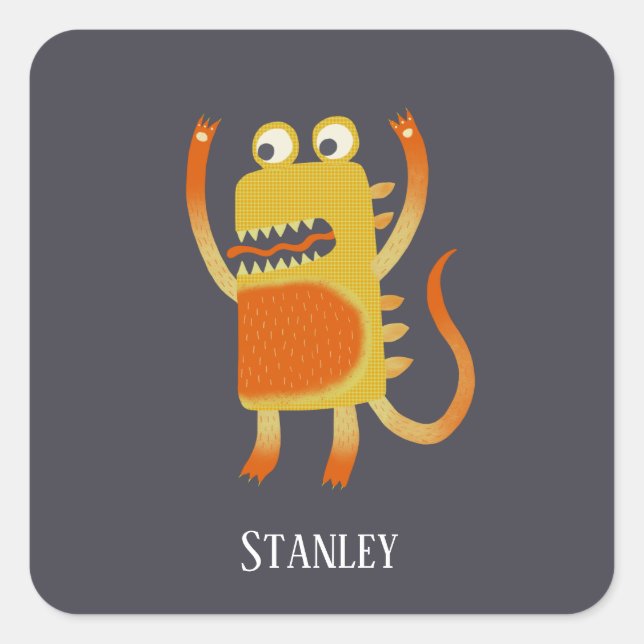 Fun Monsters Personalised Square Sticker (Front)