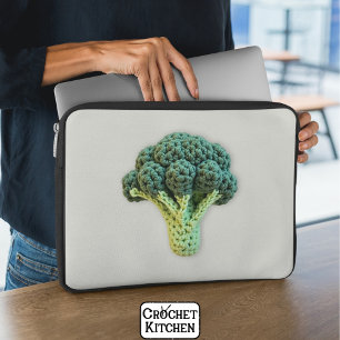 Fun Mood Boost Green Minimalist Crochet Broccoli  Laptop Sleeve