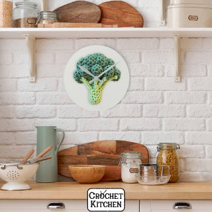 Fun Mood Boost Green Minimalist Crochet Broccoli Round Clock