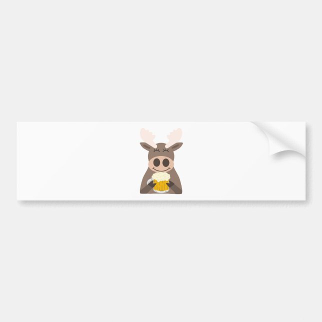 Fun Moose Drinking Beer Bumper Sticker (Front)