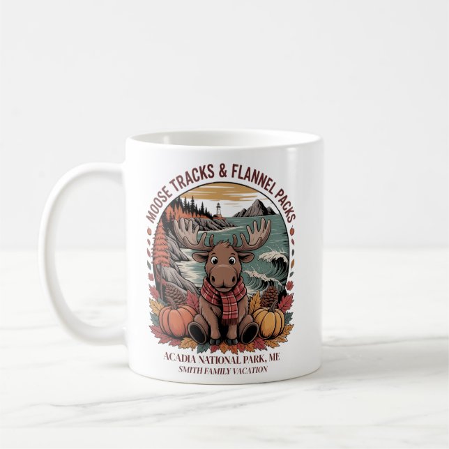 Fun Moose Flannel Custom Fall Acadia Maine Coffee Mug (Left)