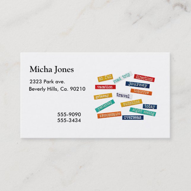 Fun Motivational Vacation Travel Words Business Card (Front)