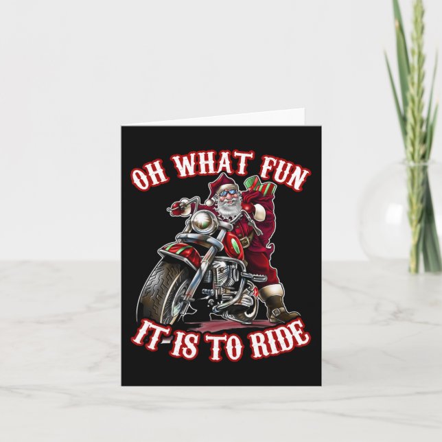 Fun Motorcycle Biker Grandpa Santa Rider Christmas Card (Front)