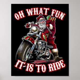 Fun Motorcycle Biker Grandpa Santa Rider Christmas Poster