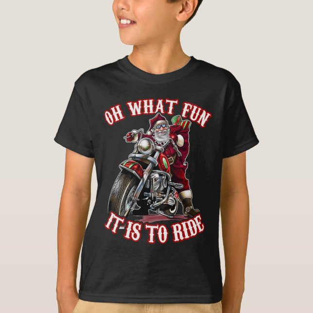 Fun Motorcycle Biker Grandpa Santa Rider Christmas T-Shirt (Front)