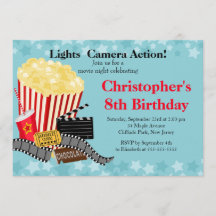 Fun Movie Night Birthday Party Invitations