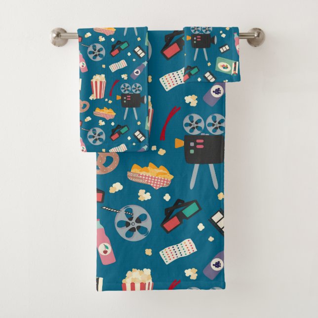 Fun Movie Night Film Popcorn Pattern Bath Towel Set (Insitu)