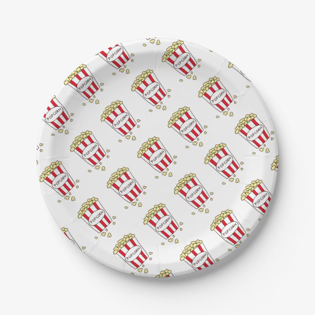 Fun Movie Theatre Popcorn in Red White Bucket Paper Plate (Front)