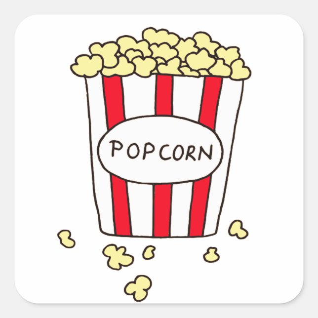 Fun Movie Theatre Popcorn in Red White Bucket Square Sticker (Front)
