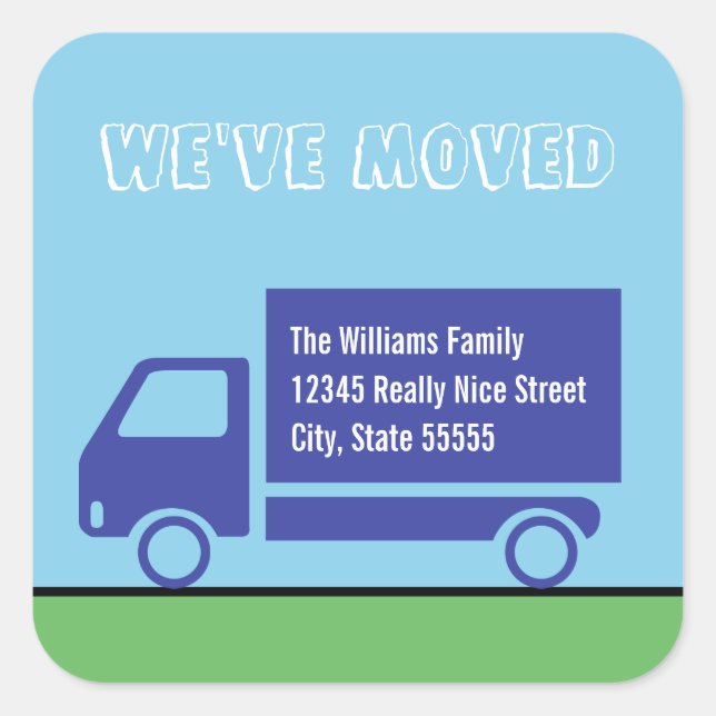 Fun Moving Truck Moving Announcement Template Square Sticker (Front)