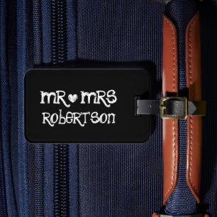Fun Mr and Mrs black chalkboard travel luggage tag