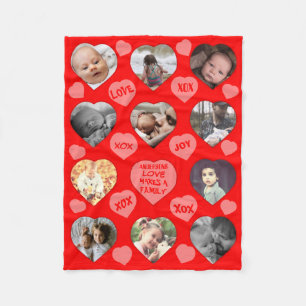 Fun multi heart shaped photo fleece blanket