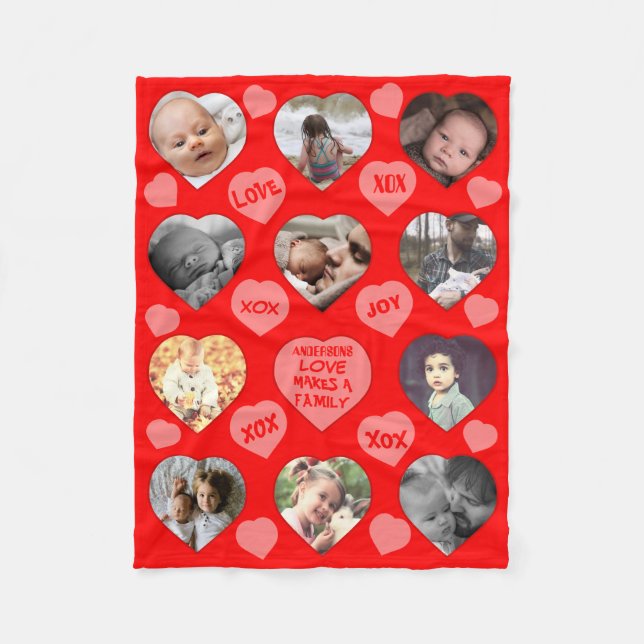 Fun multi heart shaped photo fleece blanket (Front)