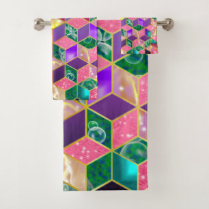 Fun Multi-Mixed Diamond-Shaped Hexagon Bath Towel Set