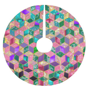 Fun Multi-Mixed Diamond-Shaped Hexagon Brushed Polyester Tree Skirt