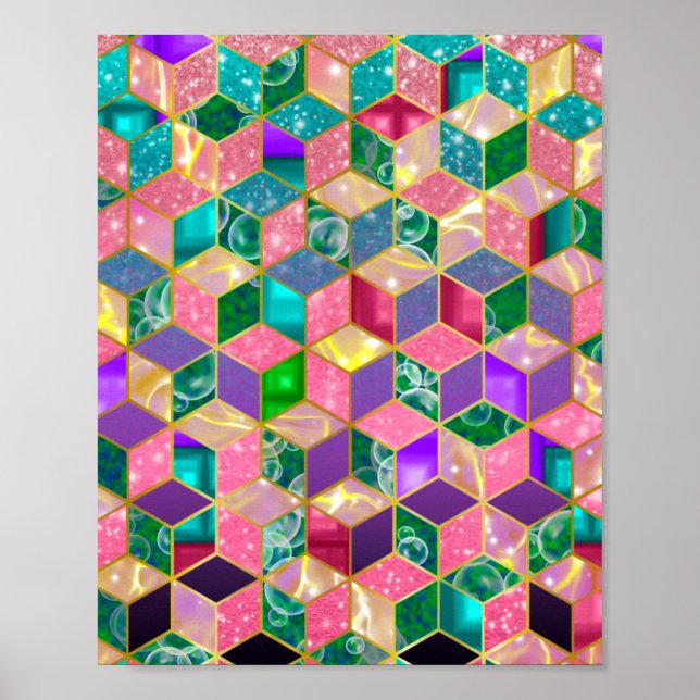 Fun Multi-Mixed Diamond-Shaped Hexagon Poster (Front)