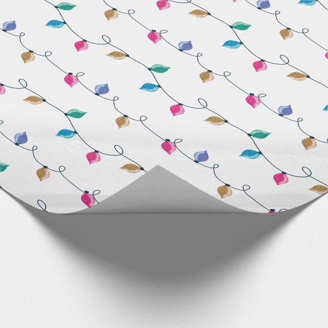 Fun Multicolored Swirling Glitter Christmas Lights Wrapping Paper (Corner)