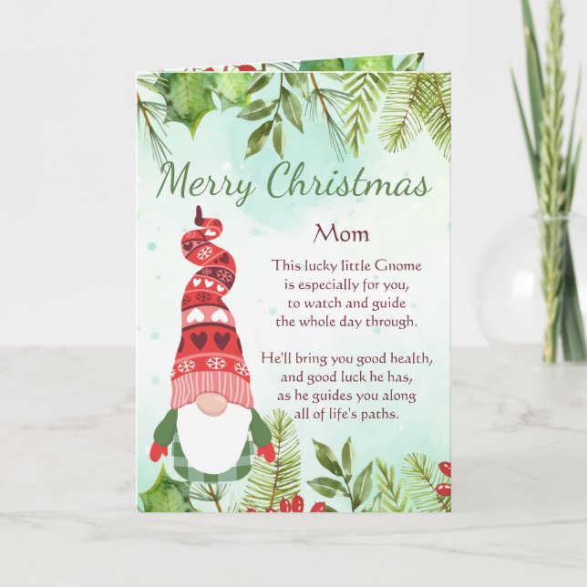Fun Mum Christmas Lucky Gnome Blank  Card (Front)