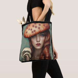 fun mushroom hunting vintage style tote bag