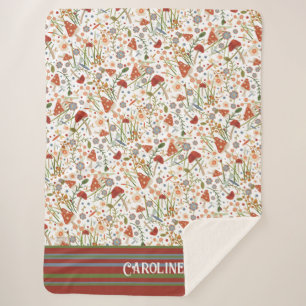 Fun Mushrooms Stripes Custom Inspirivity Sherpa Blanket