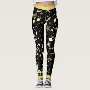 Fun Music Notes on Black with Gold Trim Leggings
