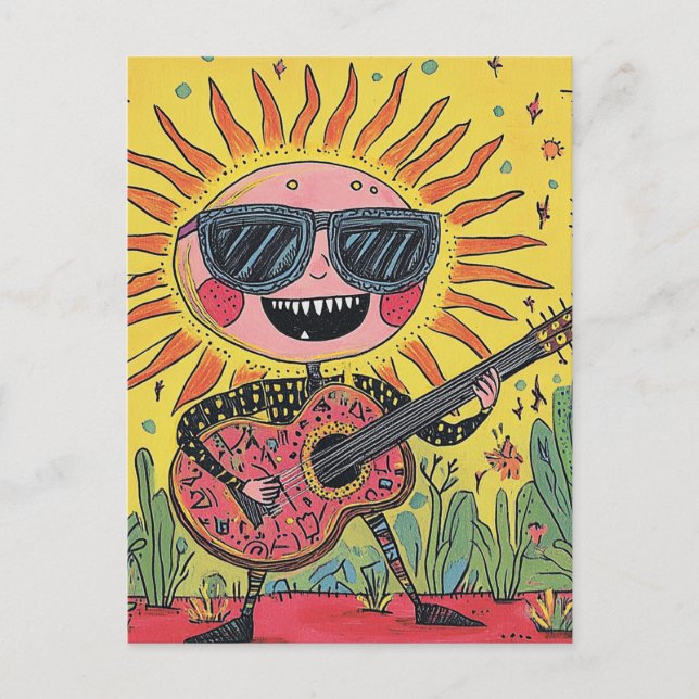 Fun Musical Sunshine Playing Guitar Postcard (Front)