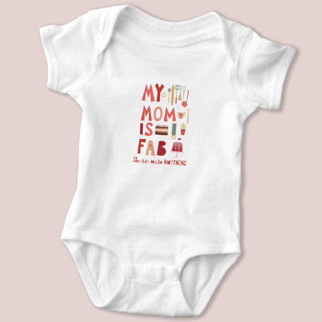 Fun My Mum is Fab Hand Lettering  Baby Bodysuit (My Mom is Fab baby bodysuit)