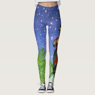 Fun Mystical Night, Parrot and Butterfly Leggings