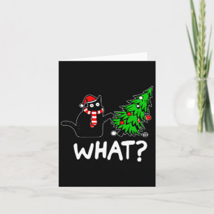 Fun Naughty Black Cat Pushing Christmas Tree Over  Card