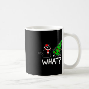 Fun Naughty Black Cat Pushing Christmas Tree Over Coffee Mug