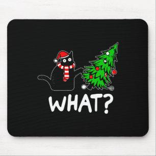 Fun Naughty Black Cat Pushing Christmas Tree Over  Mouse Pad