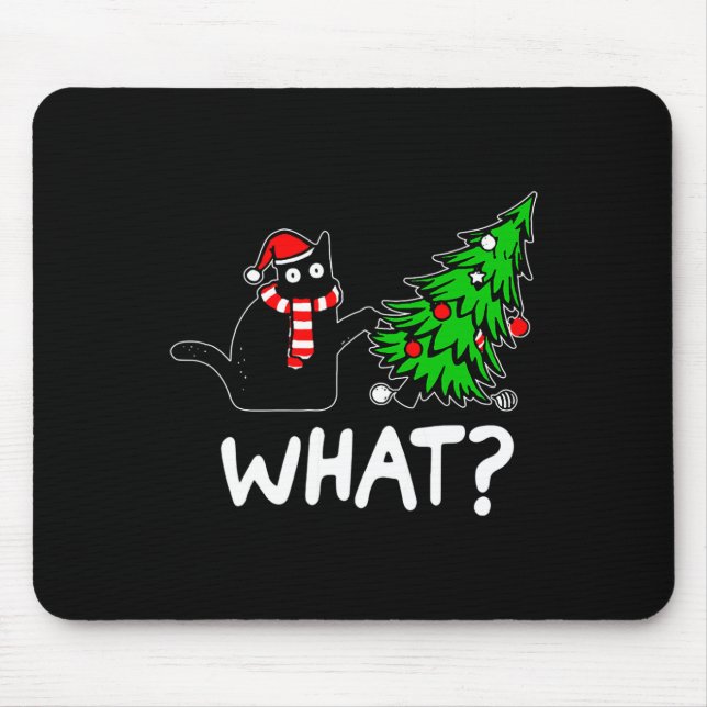 Fun Naughty Black Cat Pushing Christmas Tree Over  Mouse Pad (Front)