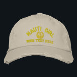 Fun naughty girls sailing captains embroidered hat<br><div class="desc">A fun flirty naughty girl themed sailing or captains hat ideal for female boat or yacht crew or even for a special girly sailor themed hen or bachelorette party celebration or fun girls night out. Designed with a yellow embroidered anchor and laurel leaf motif with easily customised text to add...</div>