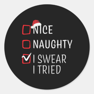 Fun Naughty Nice Christmas Family Pajama Men Women Classic Round Sticker