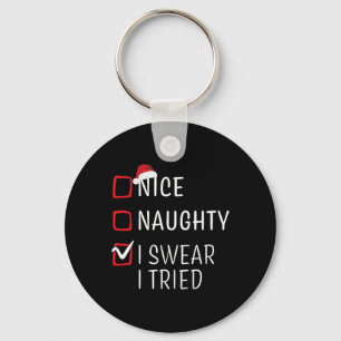 Fun Naughty Nice Christmas Family Pajama Men Women Key Ring
