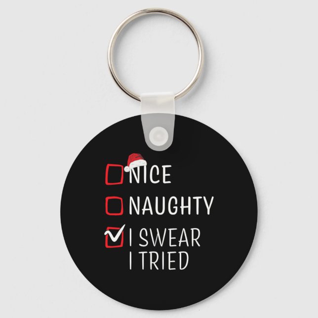 Fun Naughty Nice Christmas Family Pajama Men Women Key Ring (Front)