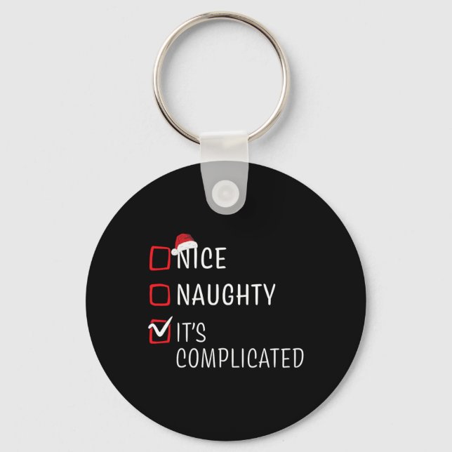 Fun Naughty Nice Christmas Family Pajama Men Women Key Ring (Front)