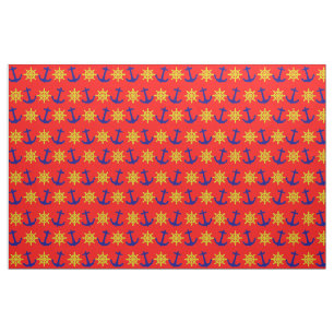 Fun Nautical Anchor and Wheel Pattern on Red Fabric