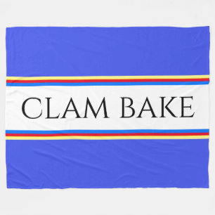 Fun Nautical Blue White Red Stripes CLAM BAKE Text Fleece Blanket