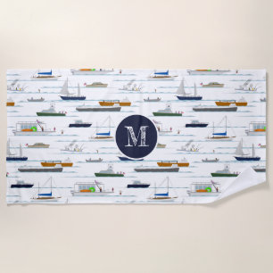 Fun nautical boating pattern A Day on the River Beach Towel