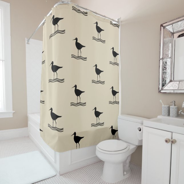 fun nautical CRANE BIRD themed pattern | Shower Curtain (In Situ)